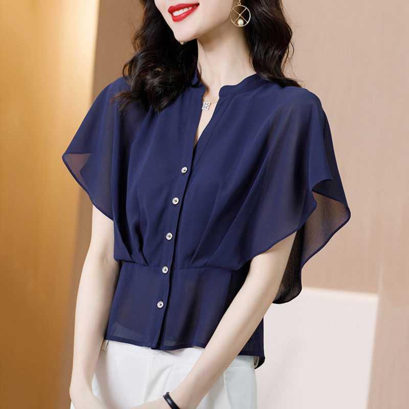 シャツ レディース tシャツ 半袖 ブラウス シフォン Vネック ゆったり 大きいサイズ 夏 春服 夏服 きれいめ トップス カットソー カジュアル シャツ レディース tシャツ 半袖 ブラウス シフォン Vネック