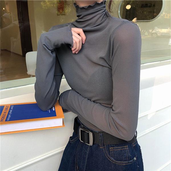 Tシャツ 長袖 レディース レース 透かし感 プルオーバー トップス 春 夏 秋 ハイネック 無地 薄手 通気性 おしゃれ 通勤 通学 カジュアル | ブランド登録なし | 03