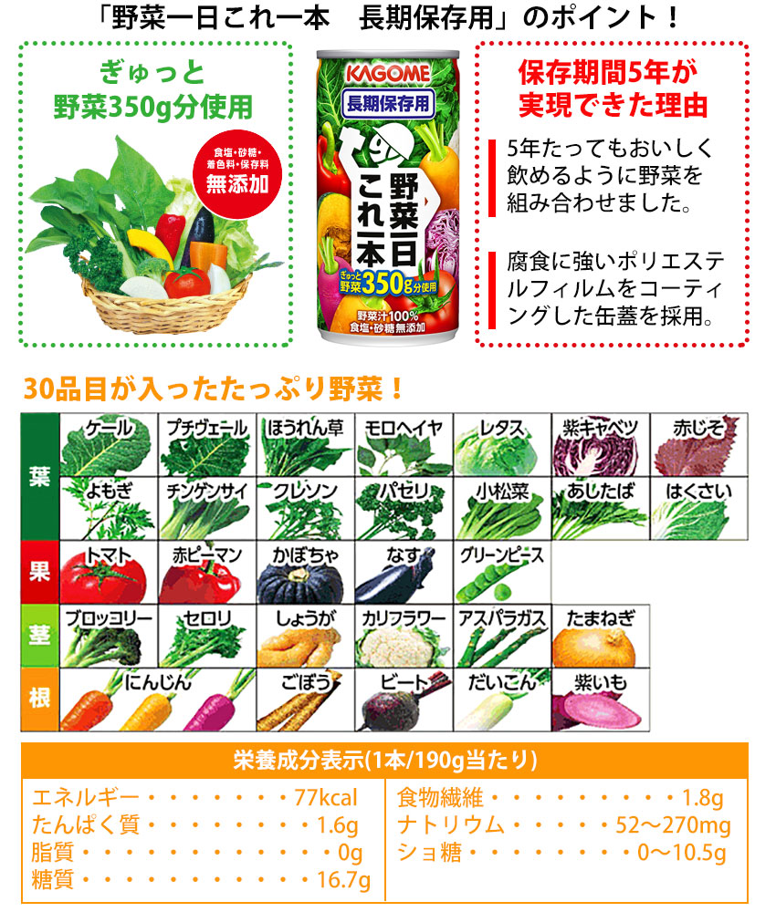 KAGOME カゴメ 野菜ジュース 5年保存 野菜一日これ一本 非常食 保存食 