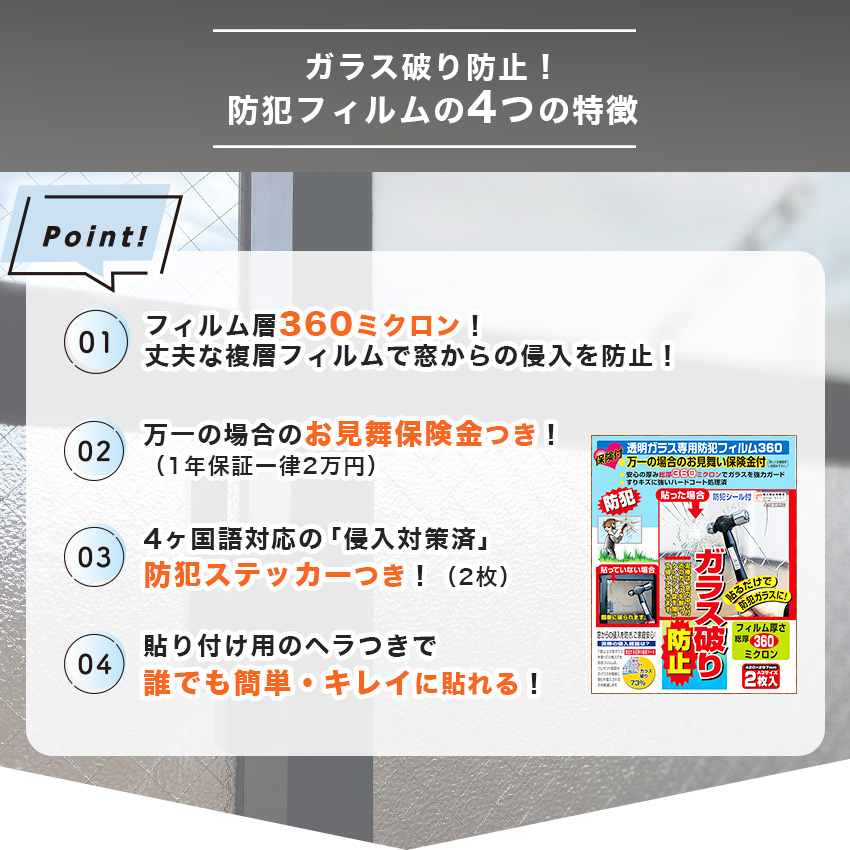 保険付・透明ガラス専用防犯フイルム 360ミクロン A3 2枚