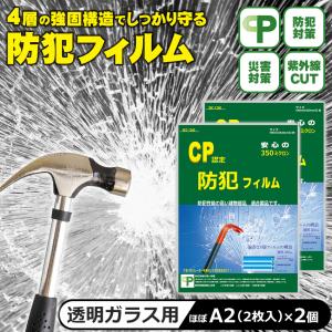 防犯フィルム CP認定 マーク 窓ガラス 約A2サイズ 防犯ガラスフィルム 防犯シート 賃貸 空き巣対策 窓用心 飛散防止 SEC-1260 2枚入