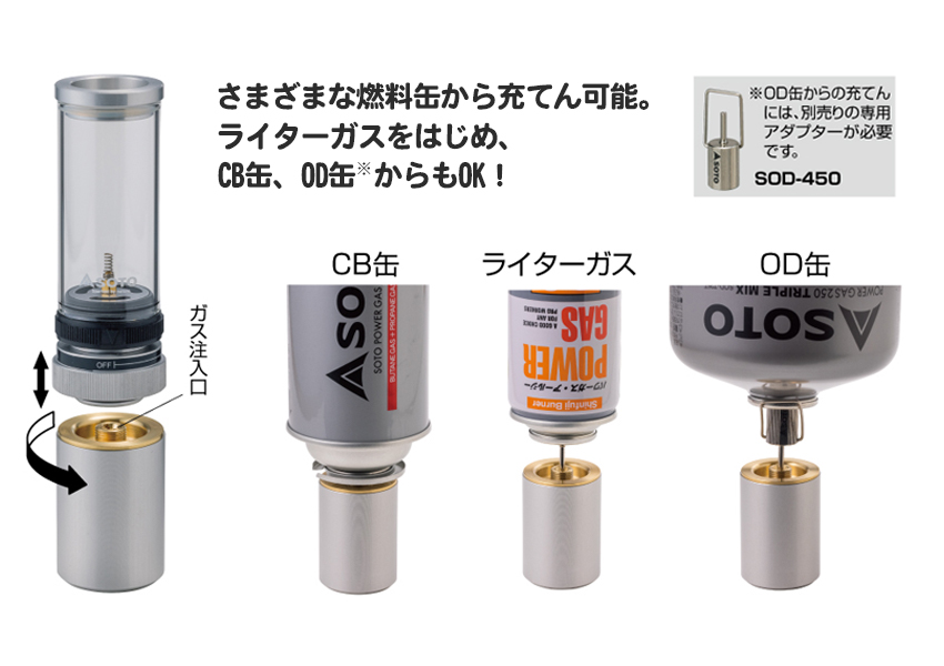 ライターガス、CB缶、OD缶もOK