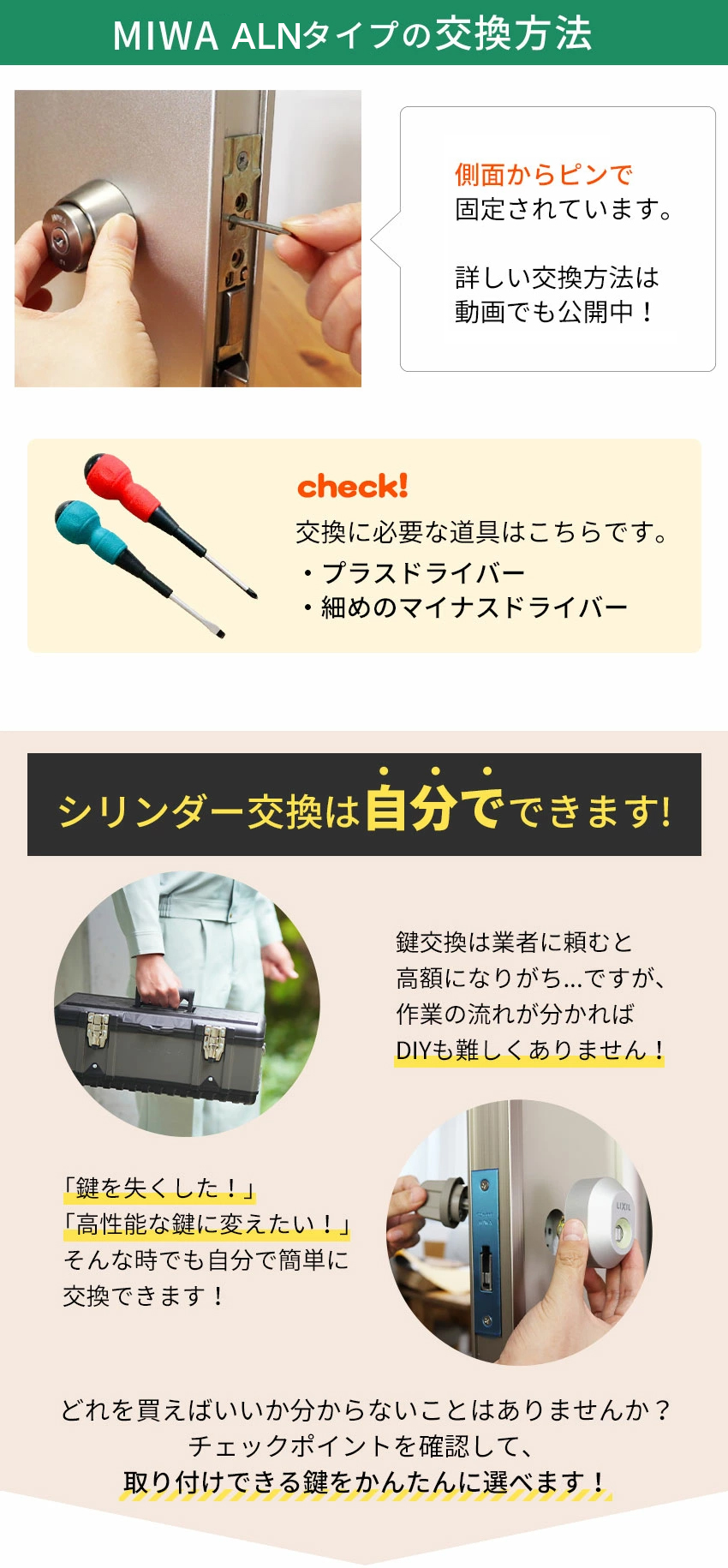 MIWA 美和ロック 電気錠 モーター錠 ALN 鍵 交換 U9シリンダー