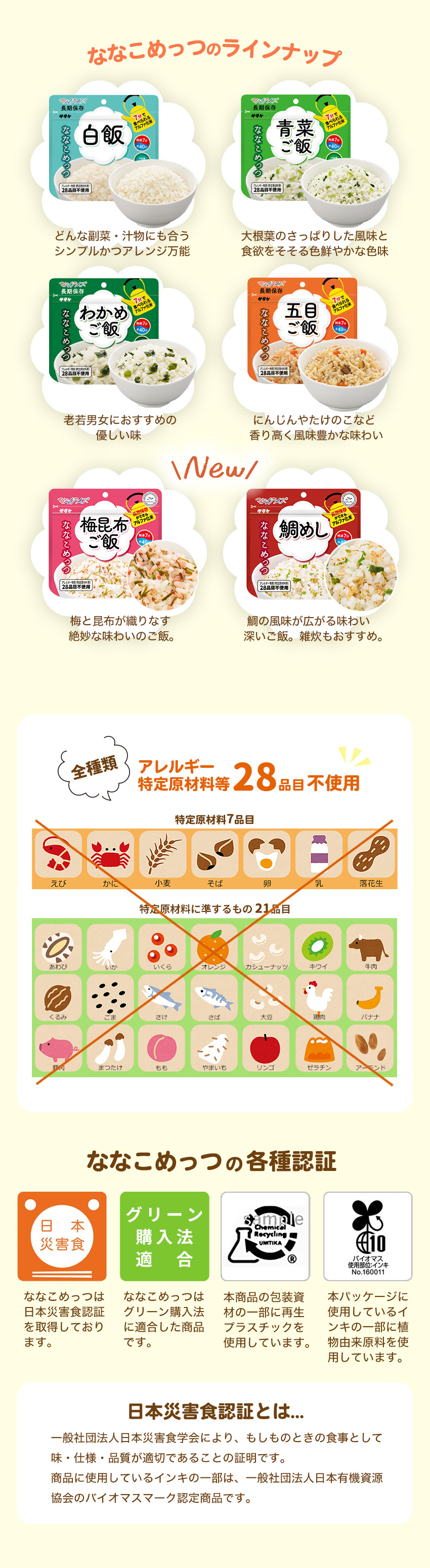 ななこめっつ種類とアレルギー対応