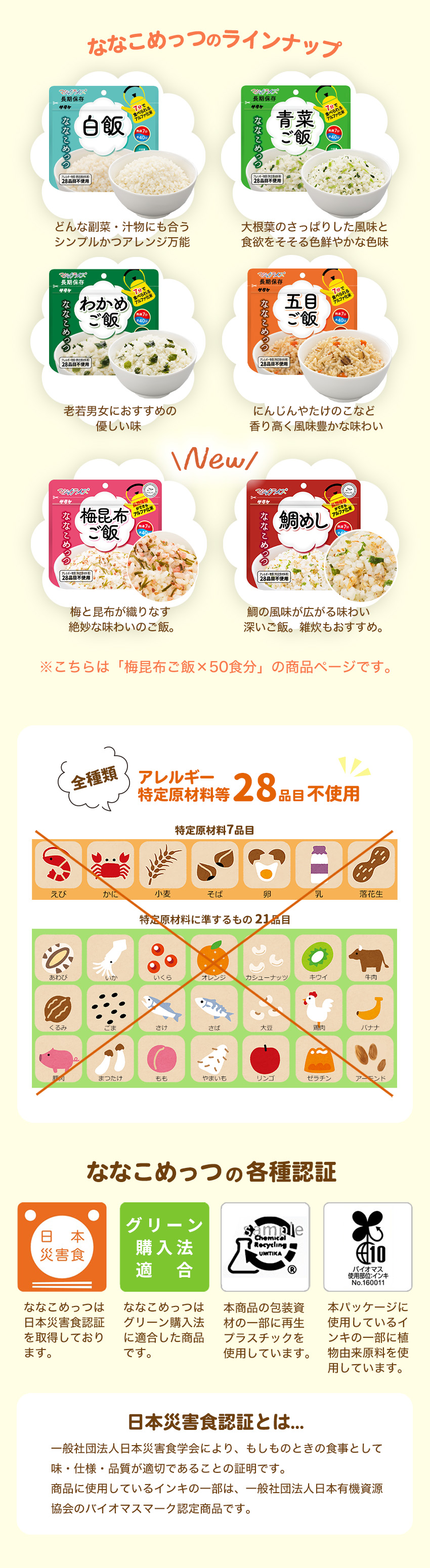 ななこめっつ種類とアレルギー