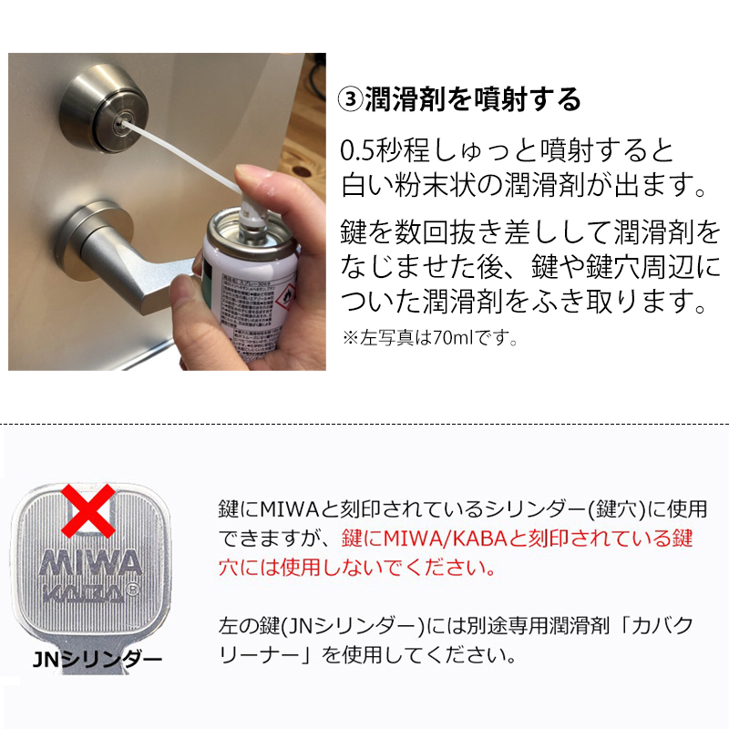 鍵穴専用スプレー 潤滑剤 メンテナンス クリーナー MIWA 美和