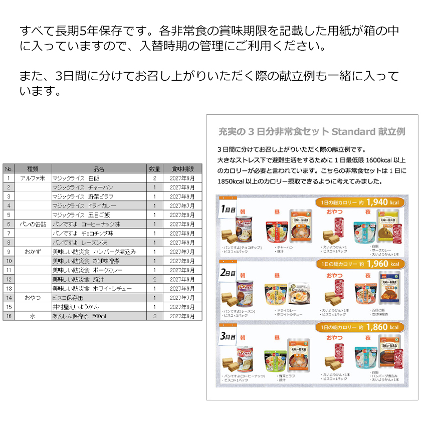 母の日 2026 ギフト 非常食セット 3日分 非常食 防災セット パン 缶詰 アルファ米 水 おいしい お菓子 保存食 充実の3日分非常食セット 16種類20品_9