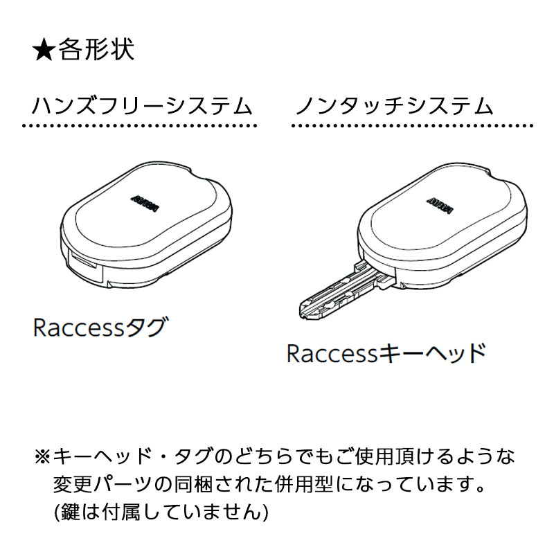 Raccessキー ラクセス miwa 美和ロック ハンズフリー 合鍵 鍵 タグ キーヘッド TLRS2-K01D PR BK ブラック