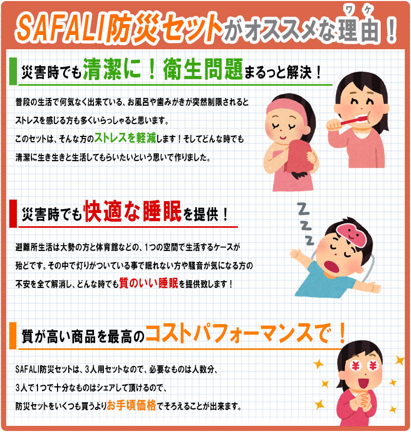 防災セット 3人用 ファミリー 防災グッズ 非常用持ち出しセット 防災士監修 SAFALI リュック2個付 |  | 02