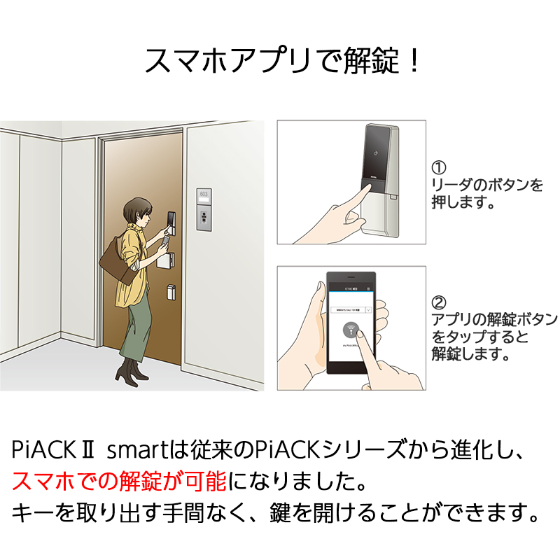 スマートロック 玄関 後付け 賃貸 電気錠 miwa PiACK2 ピアック2 smart 2ロック DTFL2B-D02TEAの画像