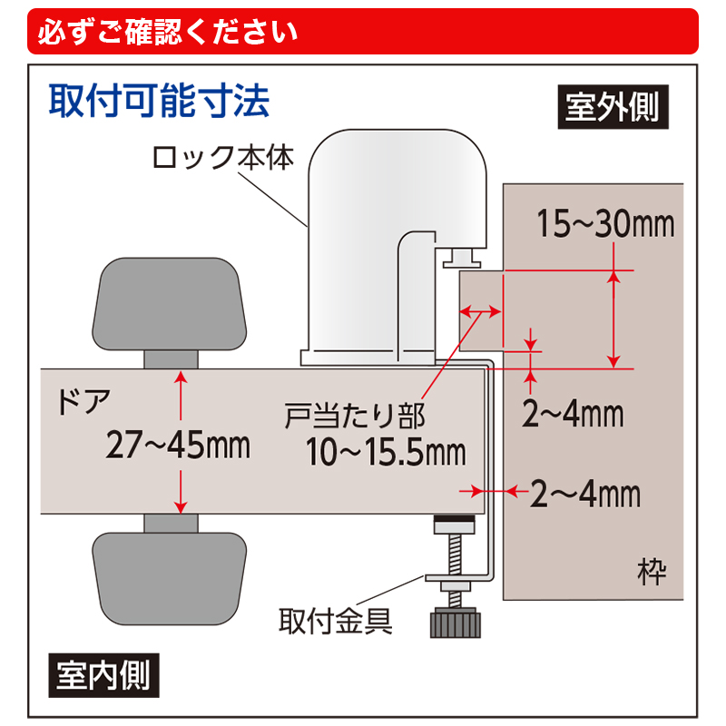 補助錠 鍵 カギ 室内ドア 後付け 簡易取り付け 内開き 賃貸 穴開け不要