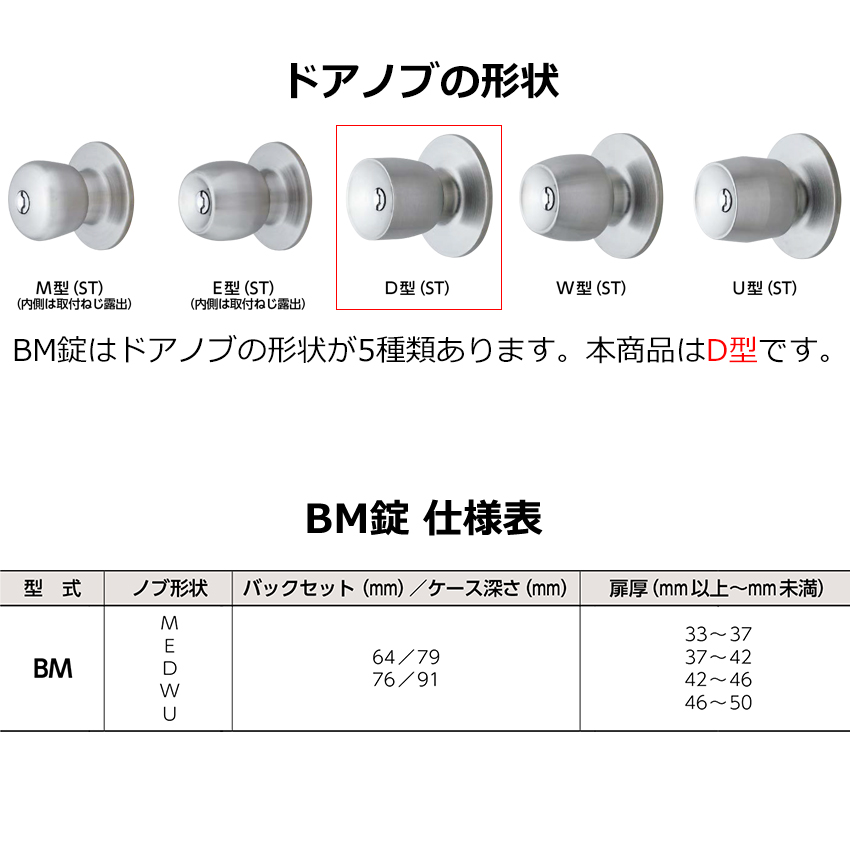 miwa 美和ロック ドアノブ 交換 鍵付き BM-D 浴室 風呂場 トイレ 脱衣所 室内 取替 BS64/76 ST色 : 10013100 :  防犯・防災専門店 あんしん壱番 - 通販 - Yahoo!ショッピング