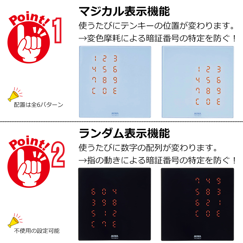 MIWA 美和ロック マジカルテンキーユニット TKU-003DCV ホワイト ブラック カバー付き 操作器 制御器 制御盤 コントローラー 電気錠の画像