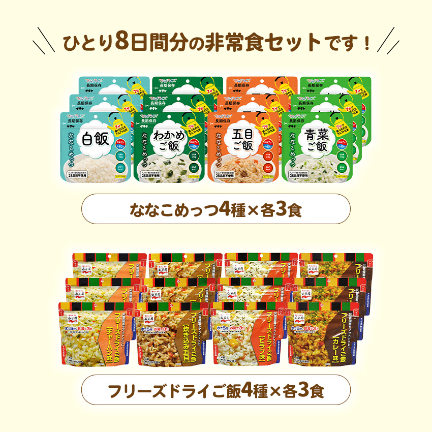 非常食セット ななこめっつ 7年保存 計24食 永谷園 フリーズドライご飯 マジックライス アルファ米 おすすめ 保存食 ごはん |  | 18