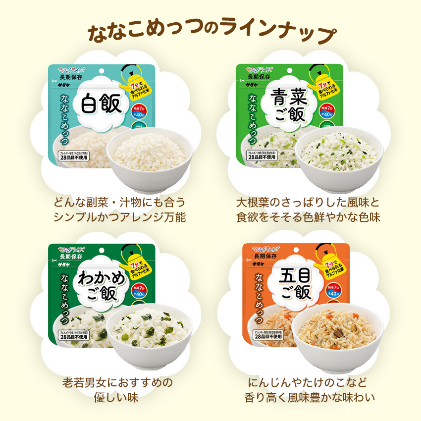 非常食セット ななこめっつ 7年保存 計24食 永谷園 フリーズドライご飯 