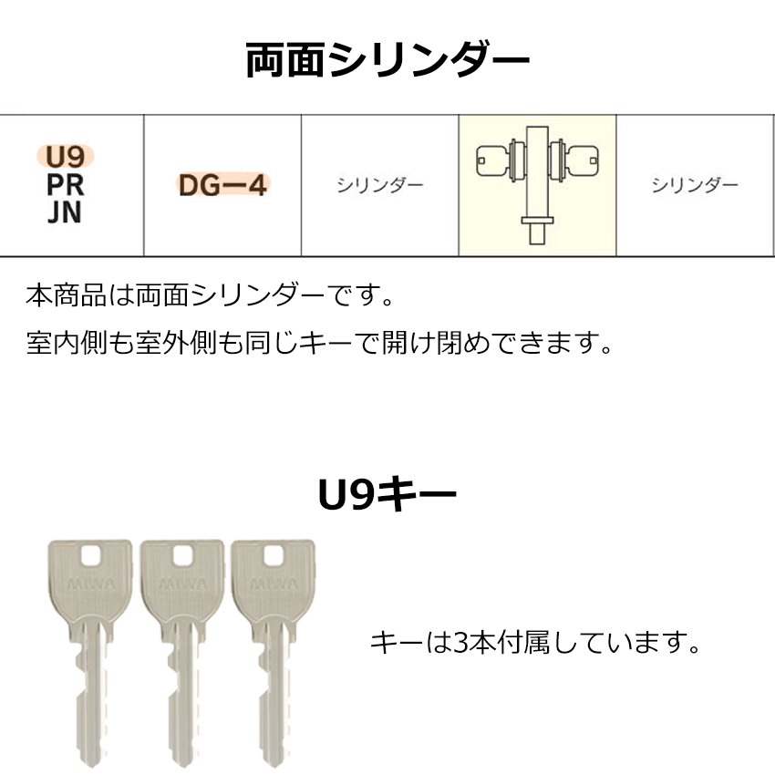 MIWA 美和ロック 自動ドア DG1 鍵 交換 U9シリンダー エンジンドア 2個同一 シルバー色 キー3本 扉厚37〜41mm :  10014023 : 防犯・防災専門店 あんしん壱番 - 通販 - Yahoo!ショッピング