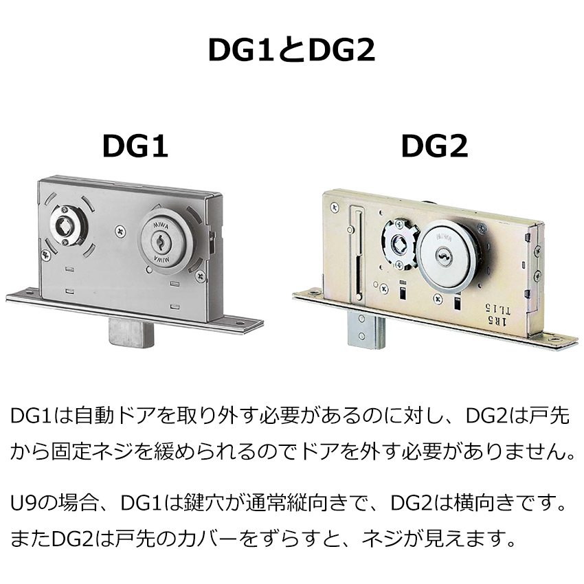 MIWA 美和ロック 自動ドア DG1 鍵 交換 U9 両面シリンダー エンジンドア 2個同一 シルバー色 キー3本 扉厚37〜41mm ケース2個付｜ring-g｜06