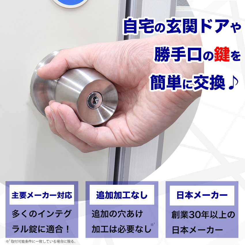 ドアノブ 鍵付き ウェーブキー 交換 玄関ドア 勝手口 取替 適合