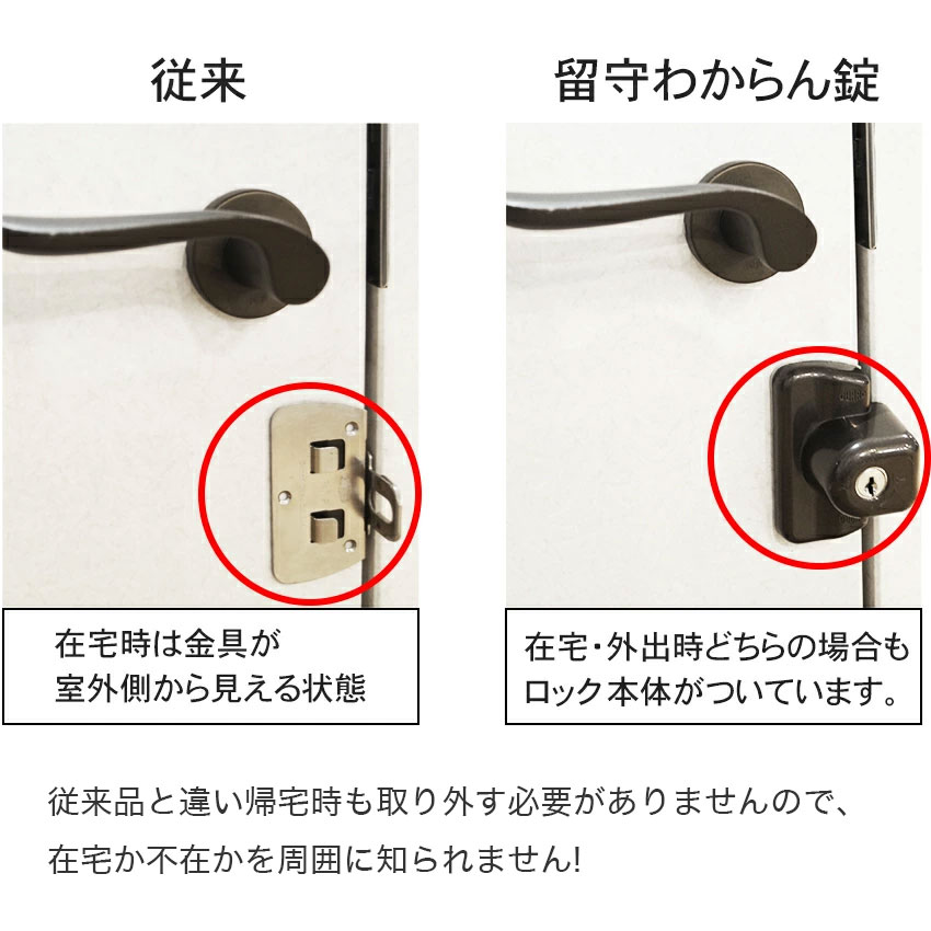 補助錠 玄関 ドア 賃貸 工事不要 防犯グッズ 鍵 留守わからん錠 一般扉