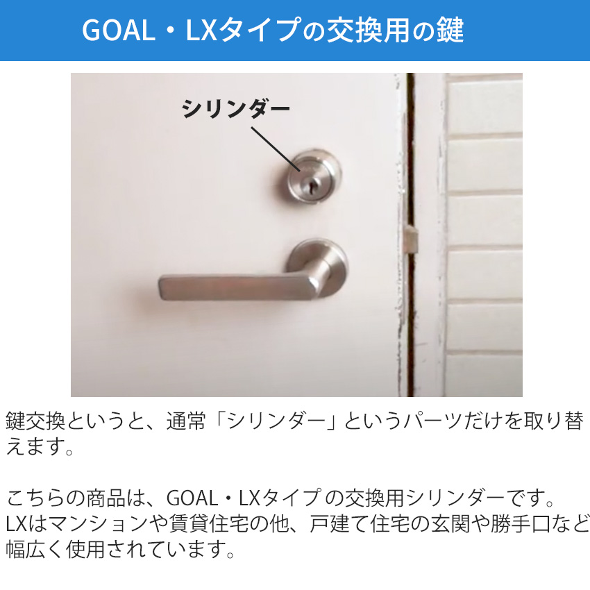 GOAL ゴール 鍵 交換 玄関ドア LX用 シリンダー錠 マンション ASLX EX LD LDK LGK LH PL PLK SAK 2個同一キー