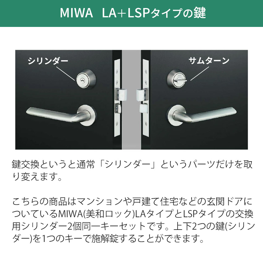 MIWA 美和ロック LA+LSP シリンダー錠 玄関 鍵 交換 自分で マンション LAMA TE-01 TE-02 TE22 2個同一 シルバー