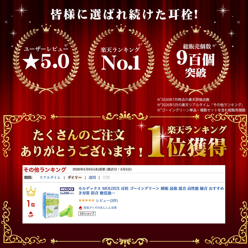 モルデックス MOLDEX 耳栓 おすすめ ゴーイングリーン 睡眠 最強 遮音