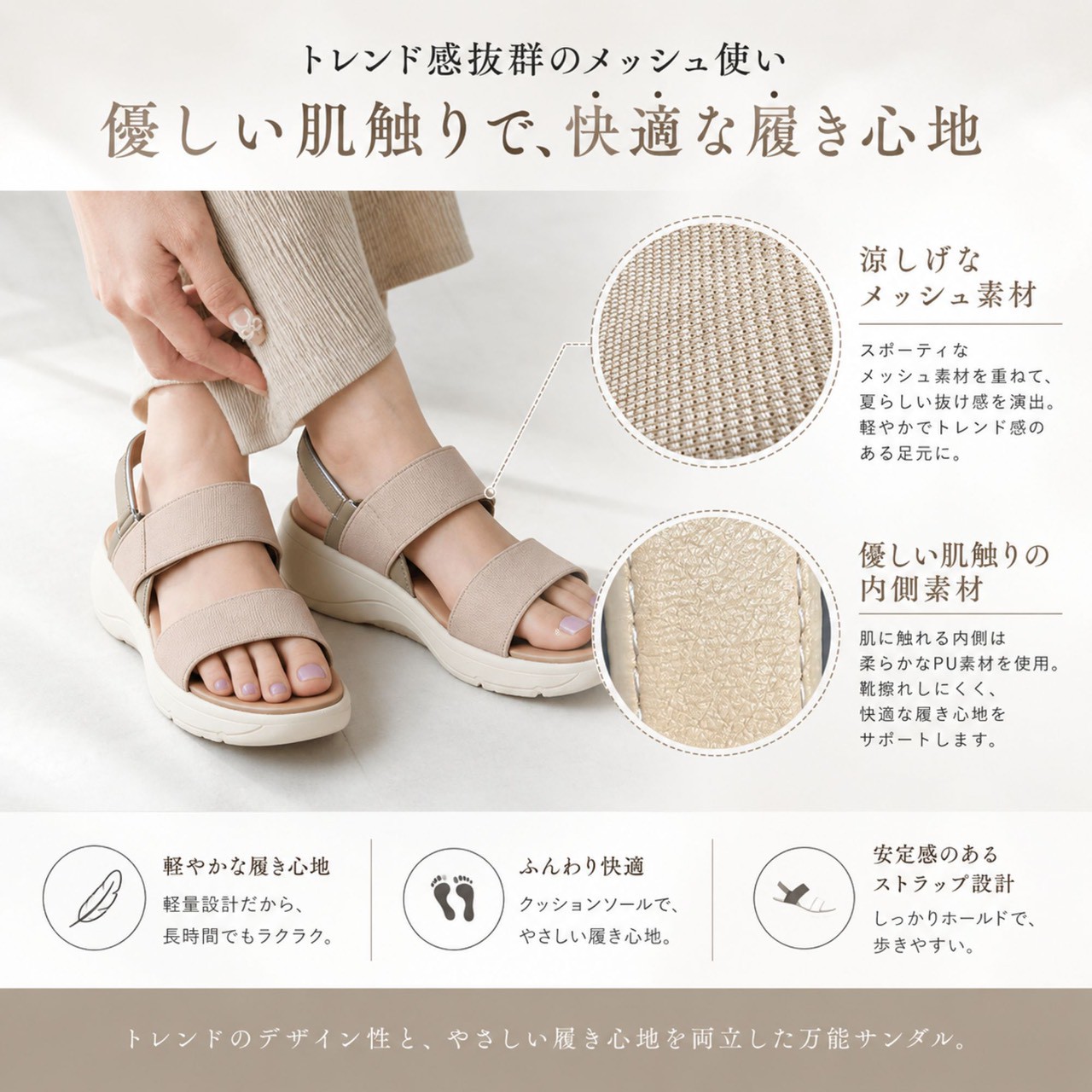 サンダル レディース ミュール 2way スクエアトゥ 太ヒール 5cmヒール