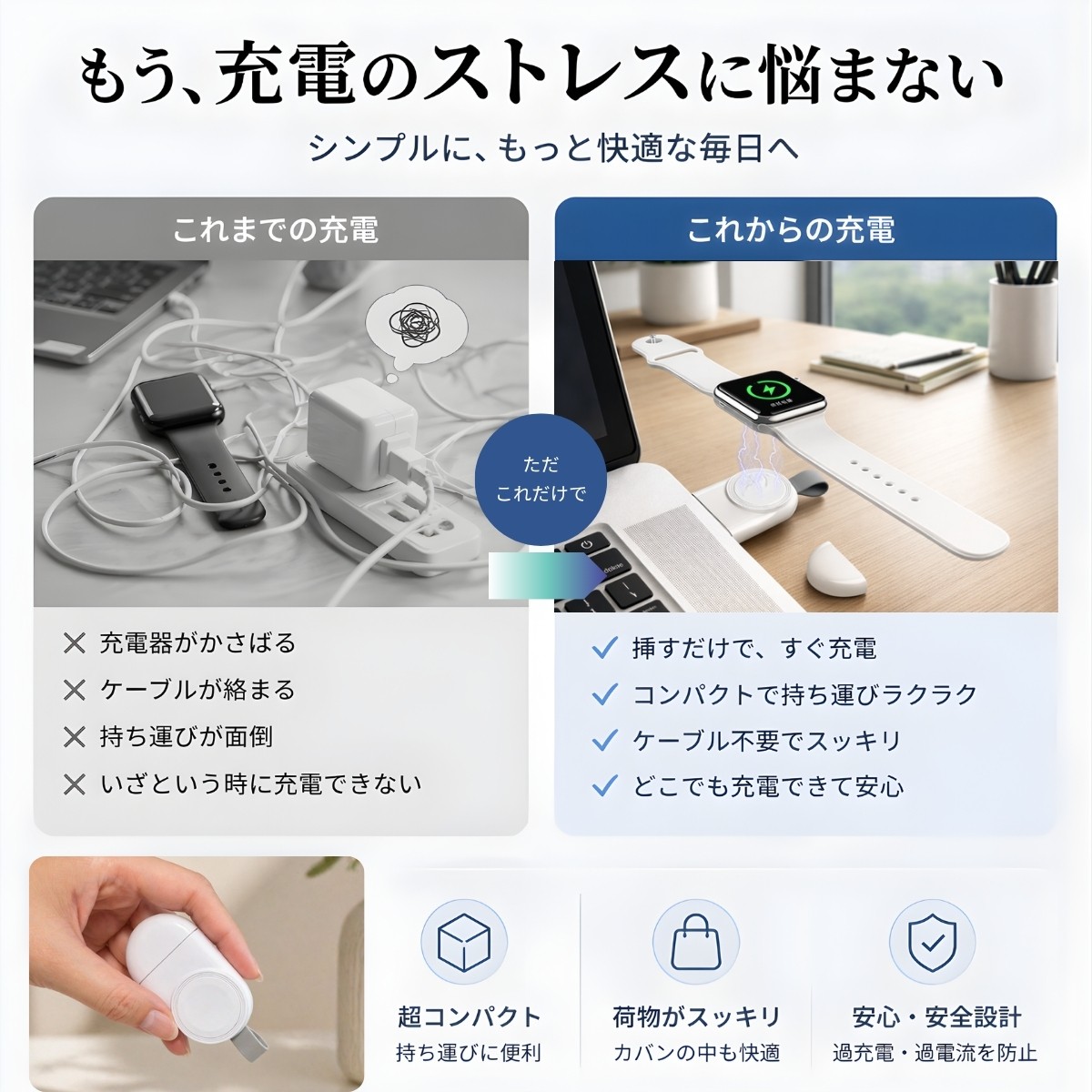 Apple Watch 充電器 磁気 ワイヤレス 直挿し USB Type-C USB-A 両対応 小型 軽量 コンパクト 持ち運び マグネット 吸着 ケーブル不要 旅行 出張 |  | 05