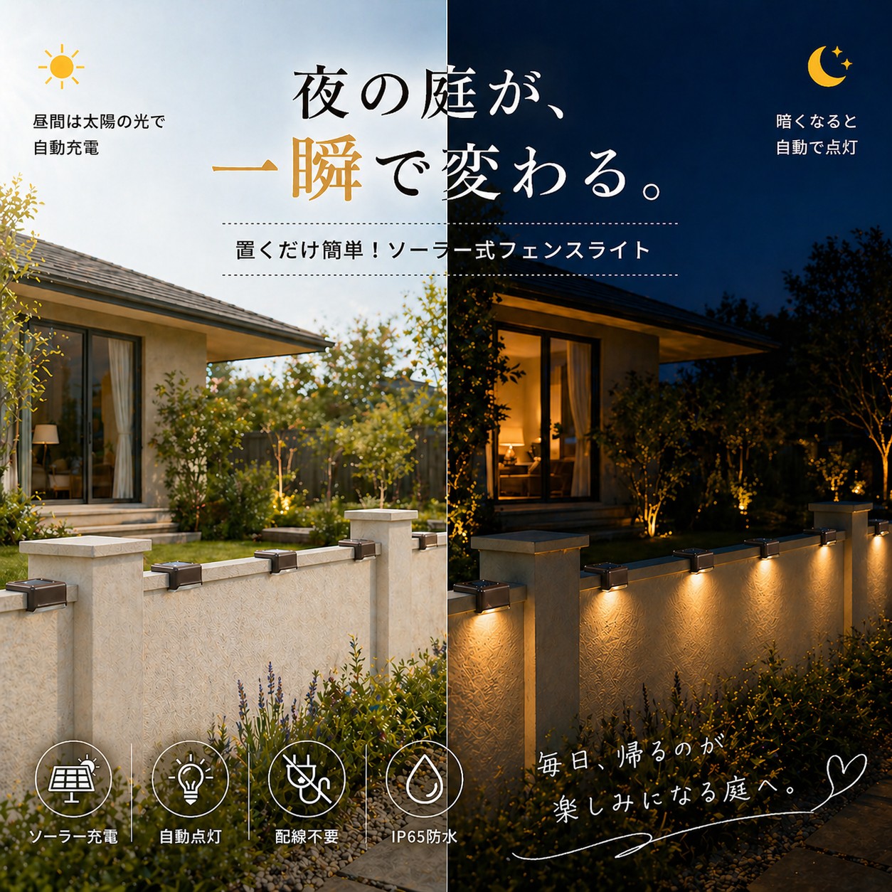 ソーラーライト フェンスライト 屋外 防水 IP65 自動点灯 センサーライト ガーデンライト 玄関 階段 足元灯 外構照明 ベランダ 庭 壁面ライト 電気代0円 |  | 04