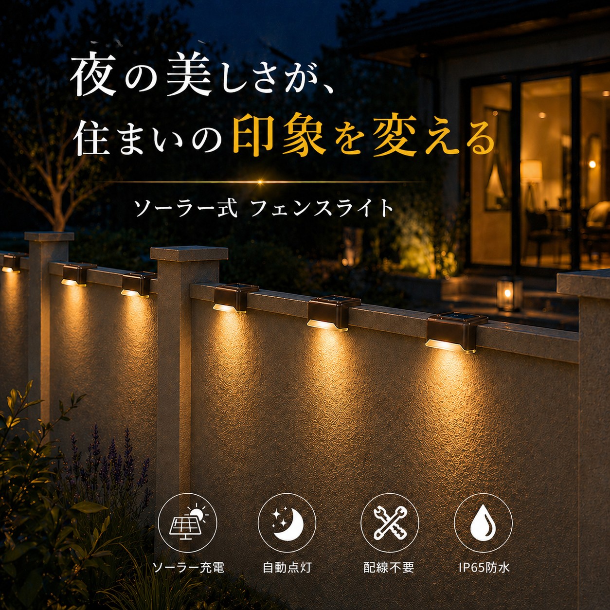 ソーラーライト フェンスライト 屋外 防水 IP65 自動点灯 センサーライト ガーデンライト 玄関 階段 足元灯 外構照明 ベランダ 庭 壁面ライト 電気代0円 |  | 05