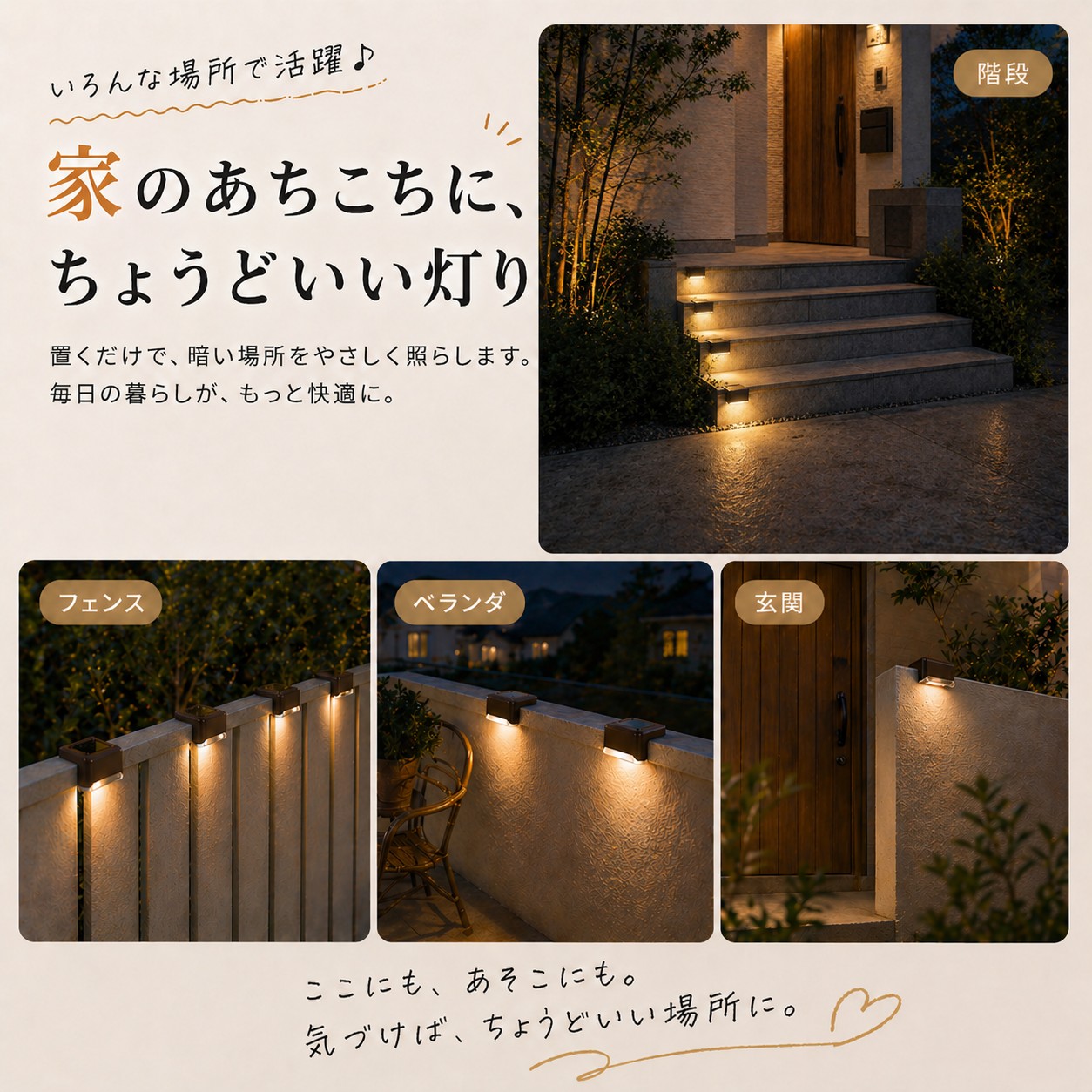 ソーラーライト フェンスライト 屋外 防水 IP65 自動点灯 センサーライト ガーデンライト 玄関 階段 足元灯 外構照明 ベランダ 庭 壁面ライト 電気代0円 |  | 07