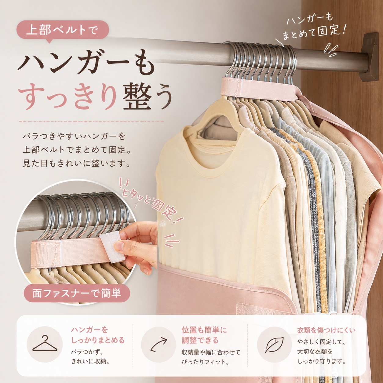 クローゼット収納 ダウン収納 コート収納 衣類収納ベルト クローゼット 省スペース ハンガーのまま収納 約50%圧縮 ダウン コート対応 型崩れ防止 しわ防止 |  | 10