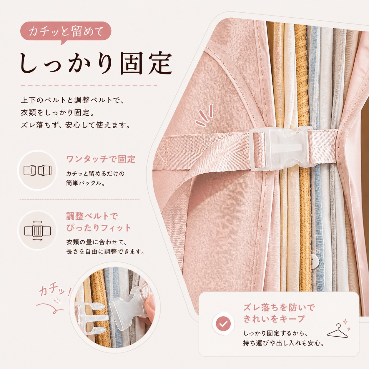 クローゼット収納 ダウン収納 コート収納 衣類収納ベルト クローゼット 省スペース ハンガーのまま収納 約50%圧縮 ダウン コート対応 型崩れ防止 しわ防止 |  | 09