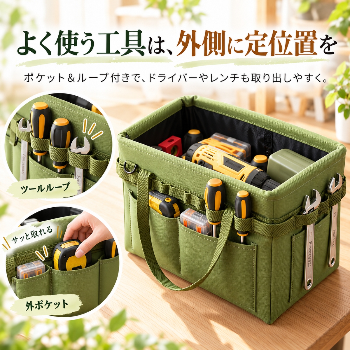 工具バッグ ツールバッグ 工具収納バッグ 折りたたみ 大容量 自立式 持ち運び 工具入れ 道具入れ 収納バッグ 外ポケット サイドホルダー付き |  | 05
