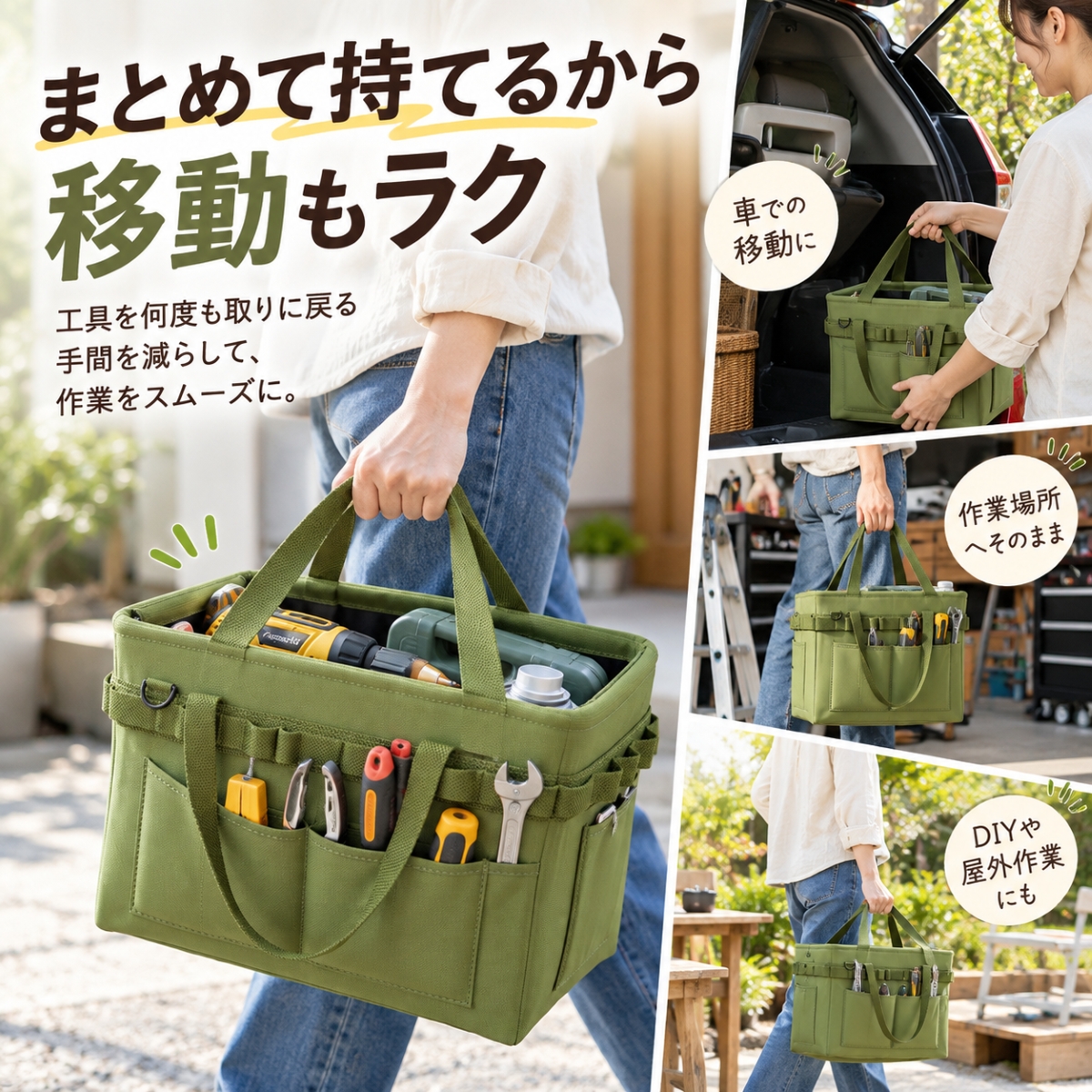 工具バッグ ツールバッグ 工具収納バッグ 折りたたみ 大容量 自立式 持ち運び 工具入れ 道具入れ 収納バッグ 外ポケット サイドホルダー付き |  | 06