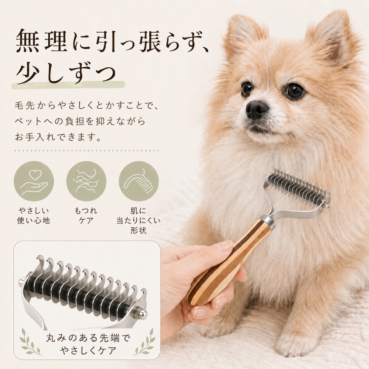 ペットブラシ ペット ブラシ 犬 猫 毛玉取り コーム 毛玉ほぐし もつれ毛 抜け毛取り 長毛猫 長毛犬 巻き毛 ダブルコート アンダーコート 木製ハンドル |  | 03