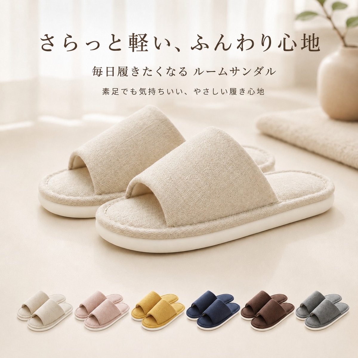 スリッパ ルームサンダル 室内履き 部屋履き レディース メンズ 前開き 軽量 ふわふわ クッション 滑りにくい