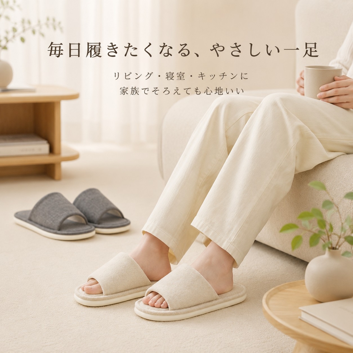 リネン風 スリッパ 麻風素材 布製 さらっと 快適 通気性 蒸れにくい 春用 夏用 室内履き