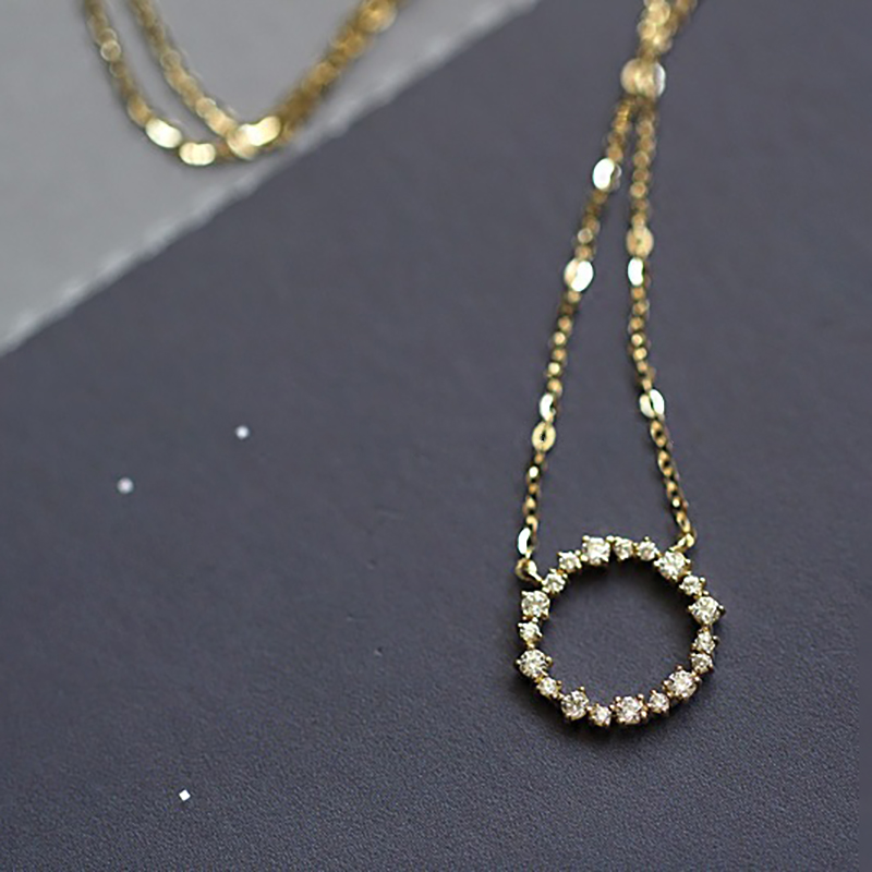 ネックレス レディース サークル ジルコニア SV925 18金仕上げ ゴールド 華奢 上品 小粒 ダイヤ風 ペンダント 40cm 人気 誕生日 プレゼント 記念日 母の日 | 