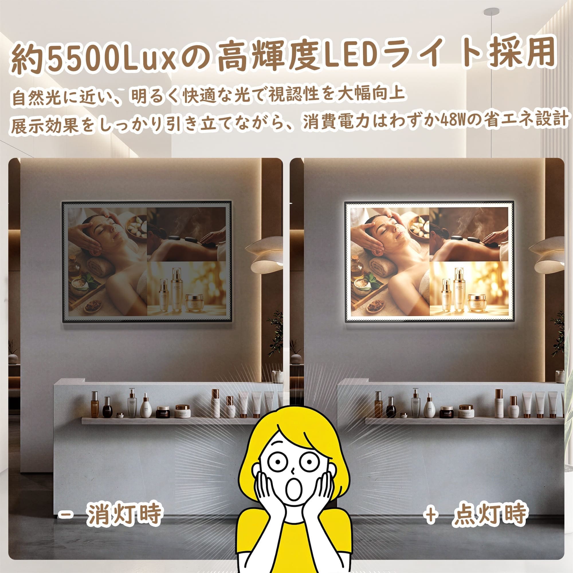 LEDポスターフレーム A1 店舗看板　動作確認済み VETESA LED看板 壁掛け A1 ポスターフレーム ガラスパネル 光る 飲食店