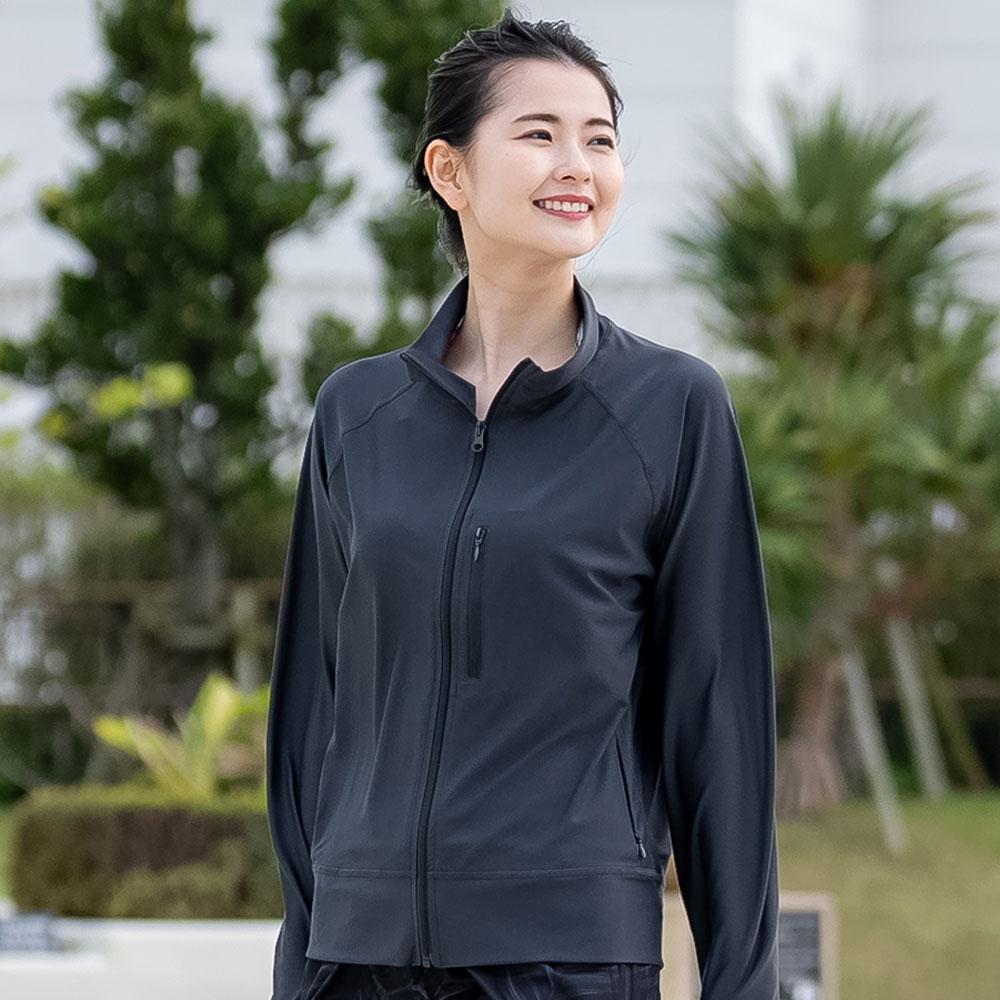 ラッシュガード ユニセックス ジップポケット付きスタンドカラー 水着