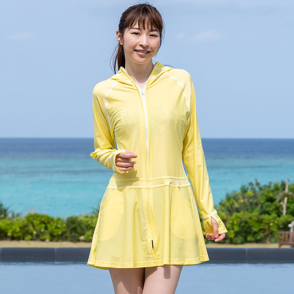 ラッシュガード レディース パーカーロング丈 水着用 長袖 体型 ラッシュガード レディース パーカーロング丈 水着用 長袖 体型