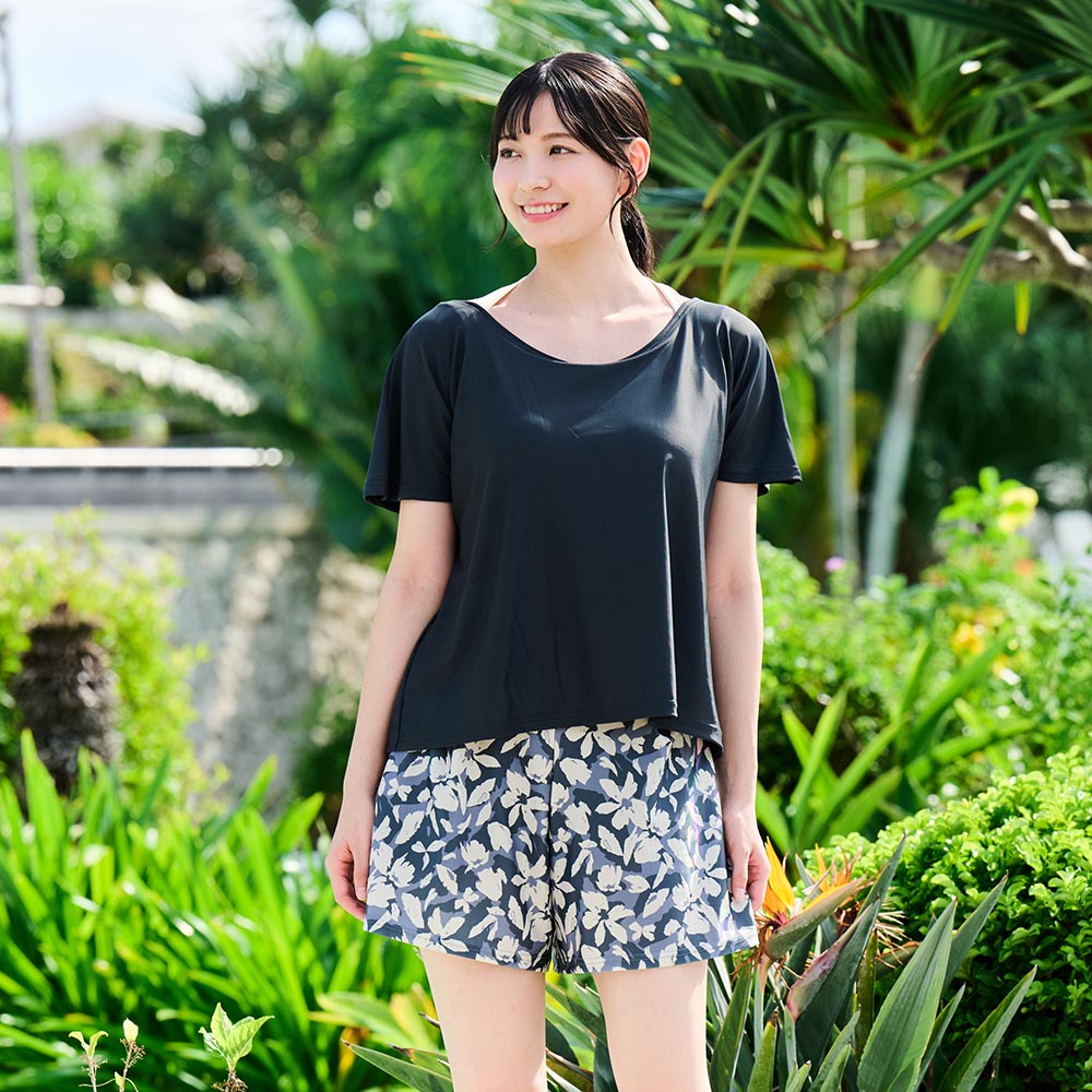 レディース ラッシュ 半袖上下セット 薄手でしっかりUVカット 涼感素材