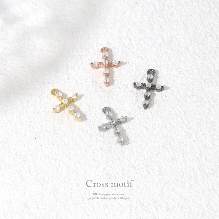凛 RIN チャーム ボディピアス クロス 十字架 軟骨 キラキラ 14G 16G