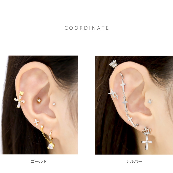 凛 RIN チャーム 14G 16G 18G クロス 十字架 ジュエル ジルコニア
