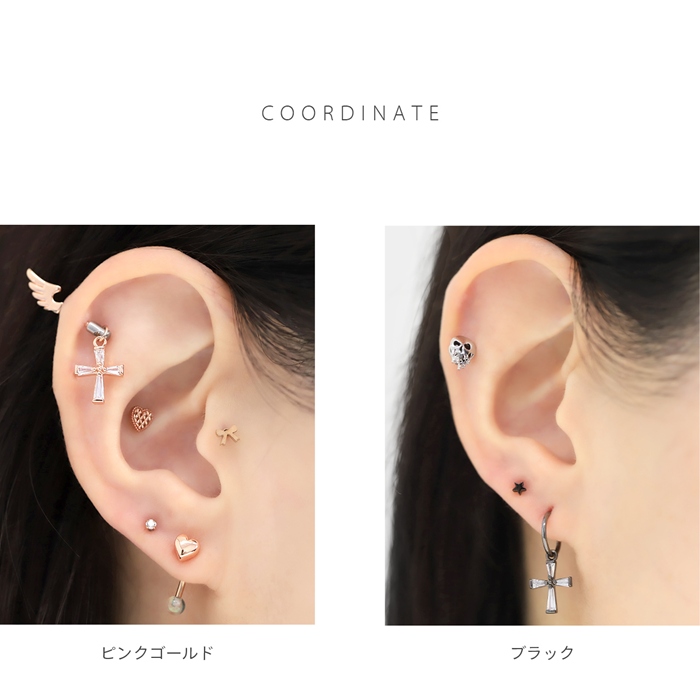 凛 RIN チャーム 14G 16G 18G クロス 十字架 ジュエル ジルコニア