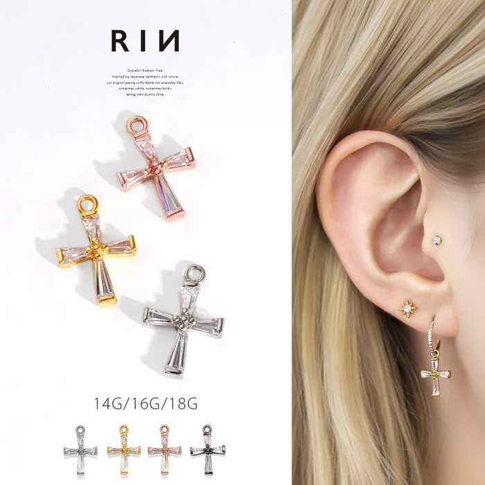 凛 RIN チャーム 14G 16G 18G クロス 十字架 ジュエル ジルコニア