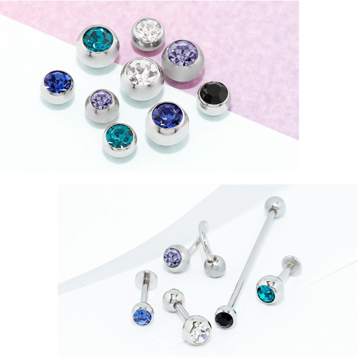 キャッチ ボディピアス 14G 12G 16G 18G 軟骨 キラキラ ボール ジュエル ピアスパーツ カスタム 金属アレルギー対応 片耳用 関連画像3