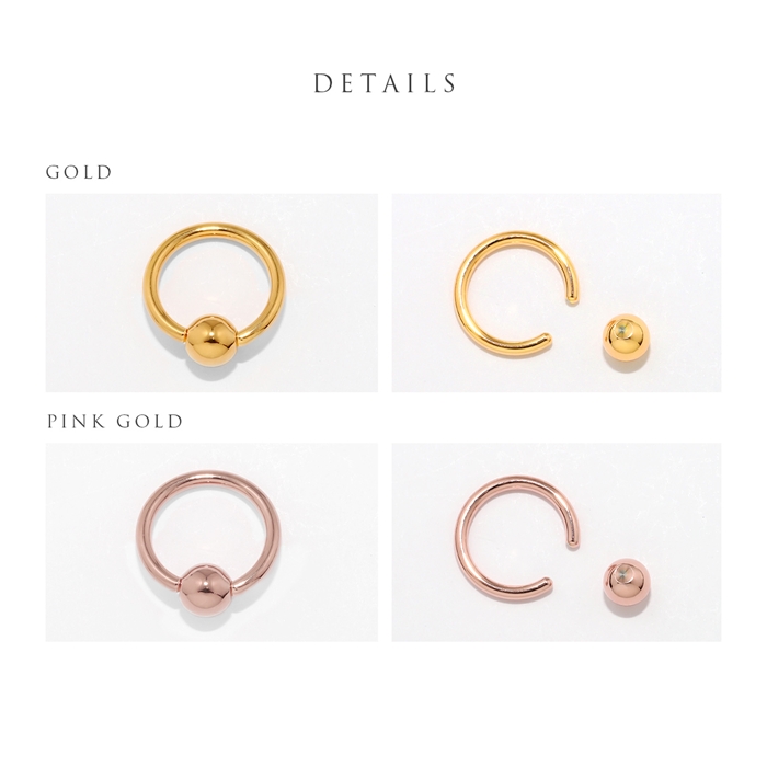 軟骨ピアス 16G 14G 18G ボディピアス 24金 24K コーティング リングピアス フープ ビーズリング ピアス 片耳用 | 凛 RIN | 15
