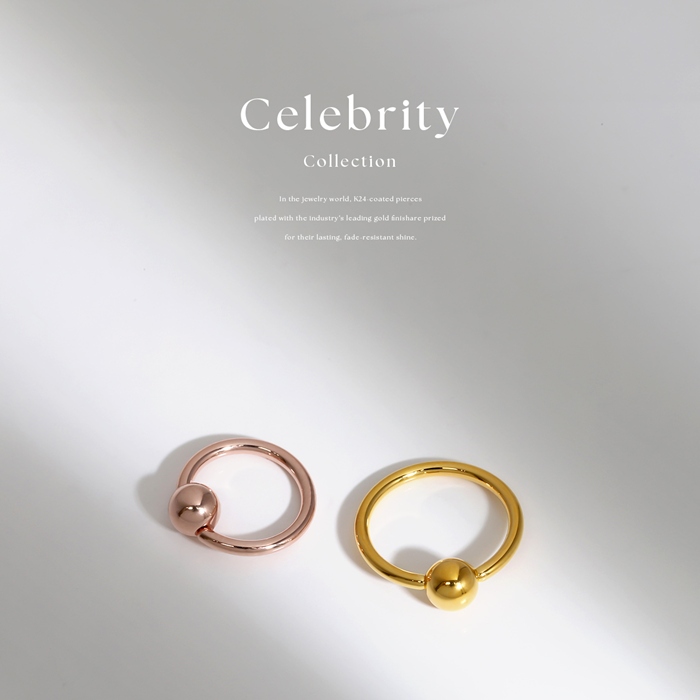 軟骨ピアス 16G 14G 18G ボディピアス 24金 24K コーティング リングピアス フープ ビーズリング ピアス 片耳用 | 凛 RIN | 04